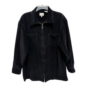 Willi Smith Jacket Womens Medium‎ Black Cotton Corduroy Full Zip Pockets 80s VTG